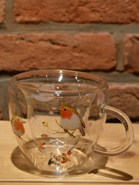 Double Walled Glass Cup Robin Family